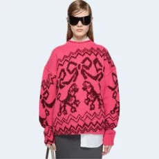 아크네 스튜디오 자카드 스웨터 핑크 레드